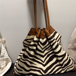 Vintage Michael Kors Zebra Print Shoulder Bag with Brown Accents